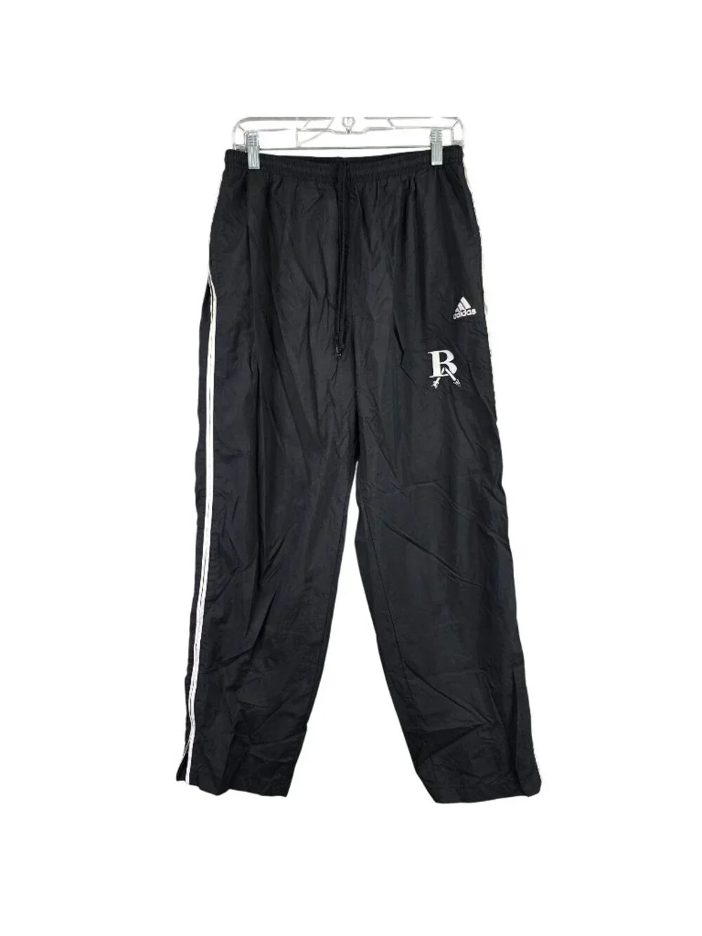 Mens Vintage Adidas Black & White Stripes Track Pants Drawstring 100% Nylon L